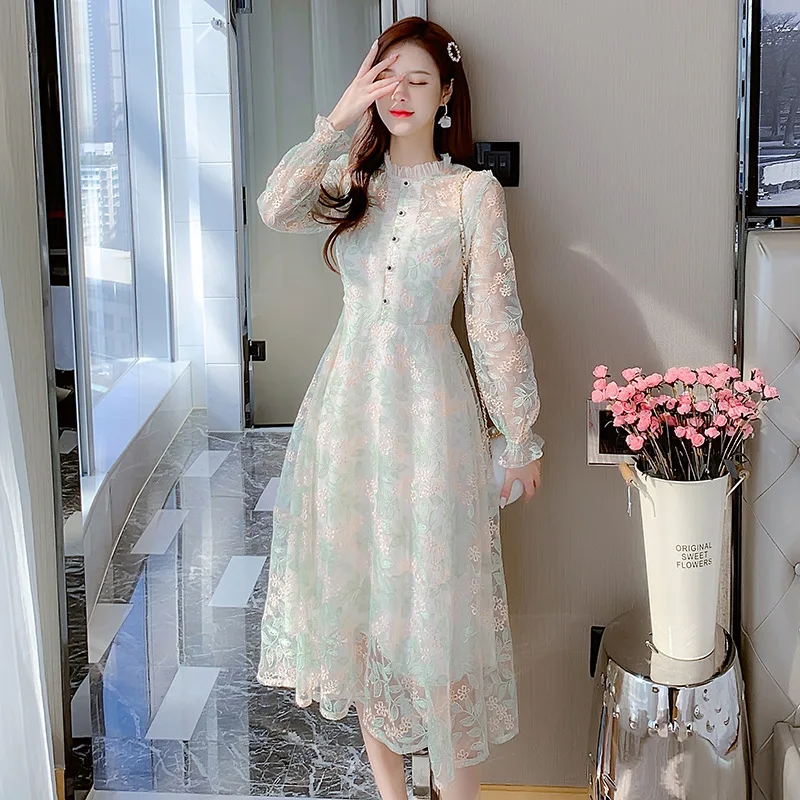

High Quality Fabric Image Color Dress Long sleeved 2023 New Style Slim Fit Waist Mid length Dress Super Cool