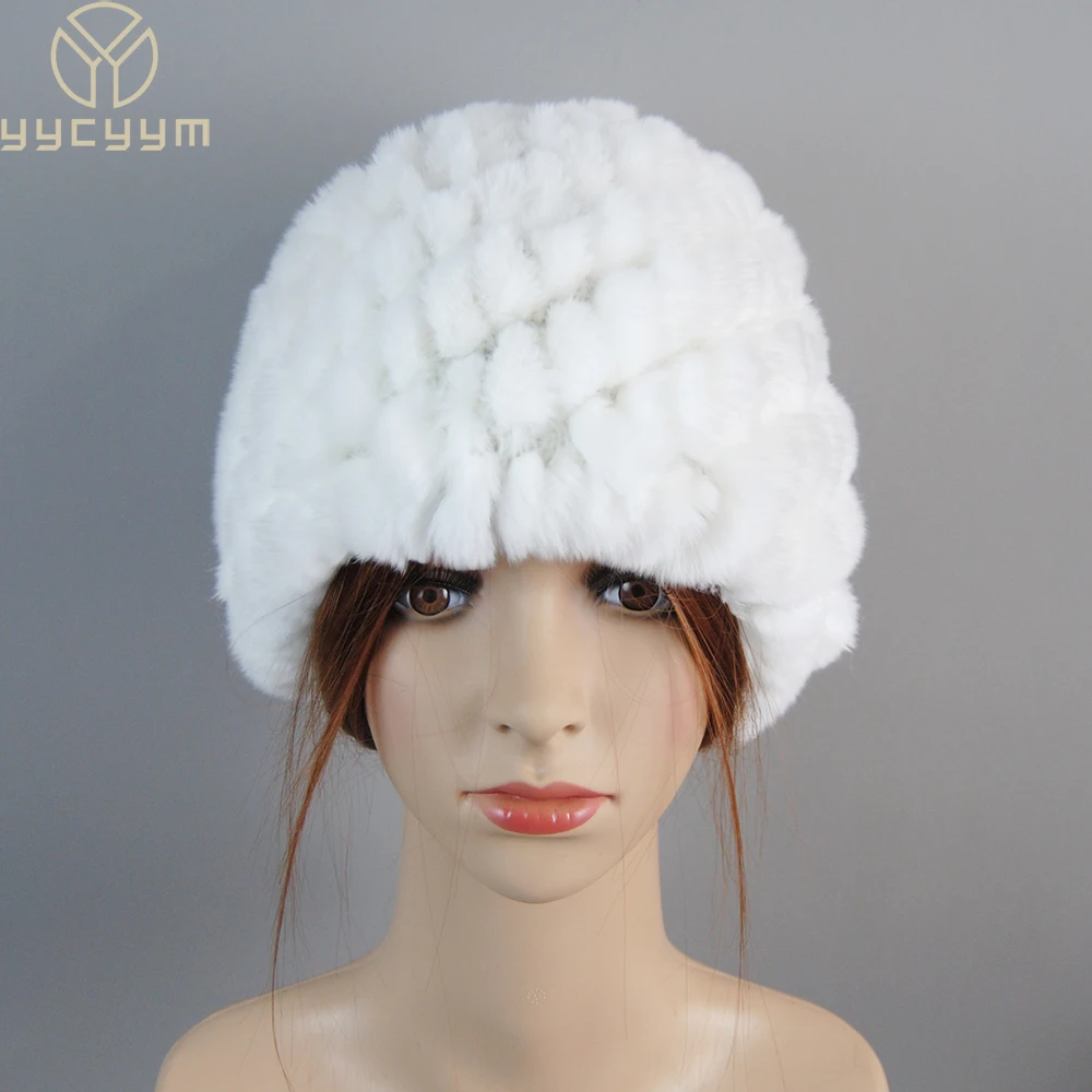 

Hot Sale 2023 Winter Fashion Brand Women Girl Knitted Russian Lady Warm Real Rex Rabbit Fur Hat Natural Soft Rex Rabbit Fur Caps
