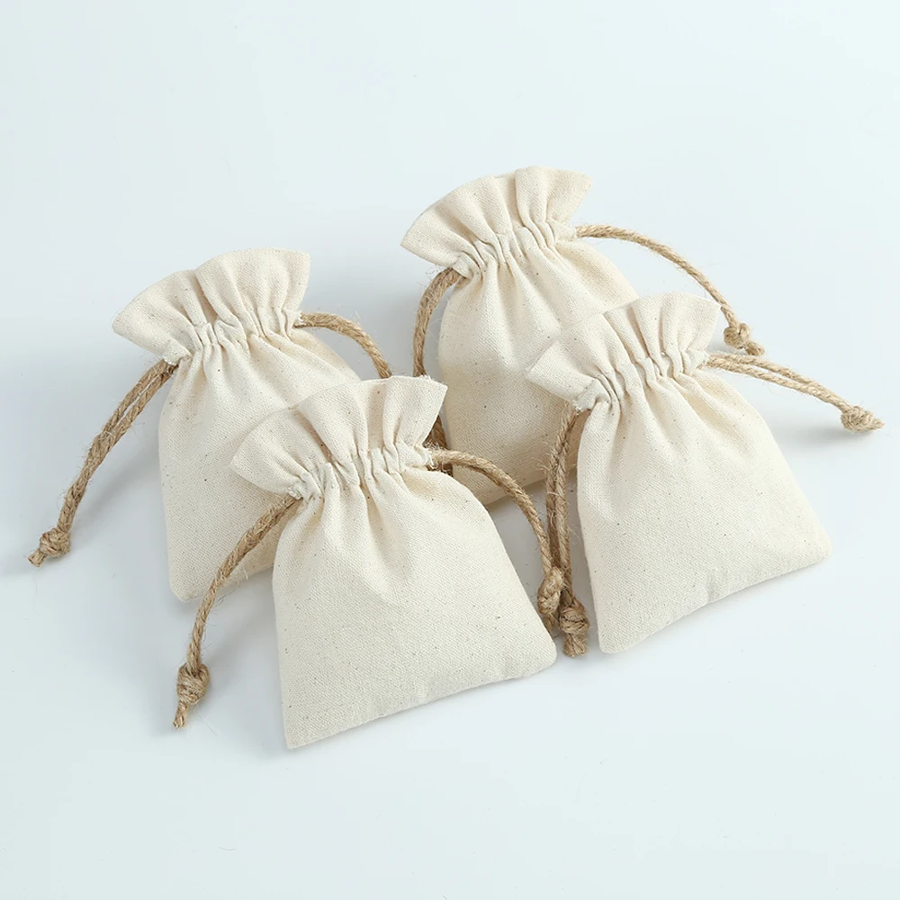 50pcs Cotton Burlap Jewelry Bag Small Nature Canvas Bags for Necklace Earring Ring Pouch Wedding Christmas Party Candy Gift Bag images - 6
