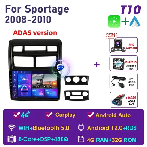Автомагнитола JMCQ, 2 din, Android, 4G + WiFi, мультимедийный видеоплеер для Kia Sportage 2 2008-2010, GPS-навигация, головное устройство, 2 din Carplay