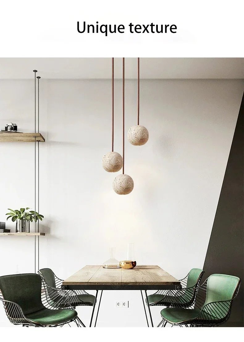 Травертин круглая лампа для спальни прикроватная желтая Подвеска из