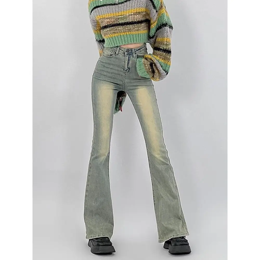 

Винтажные обтягивающие джинсы, женские эластичные джинсы с высокой талией, Повседневные Удобные брюки с широкими штанинами