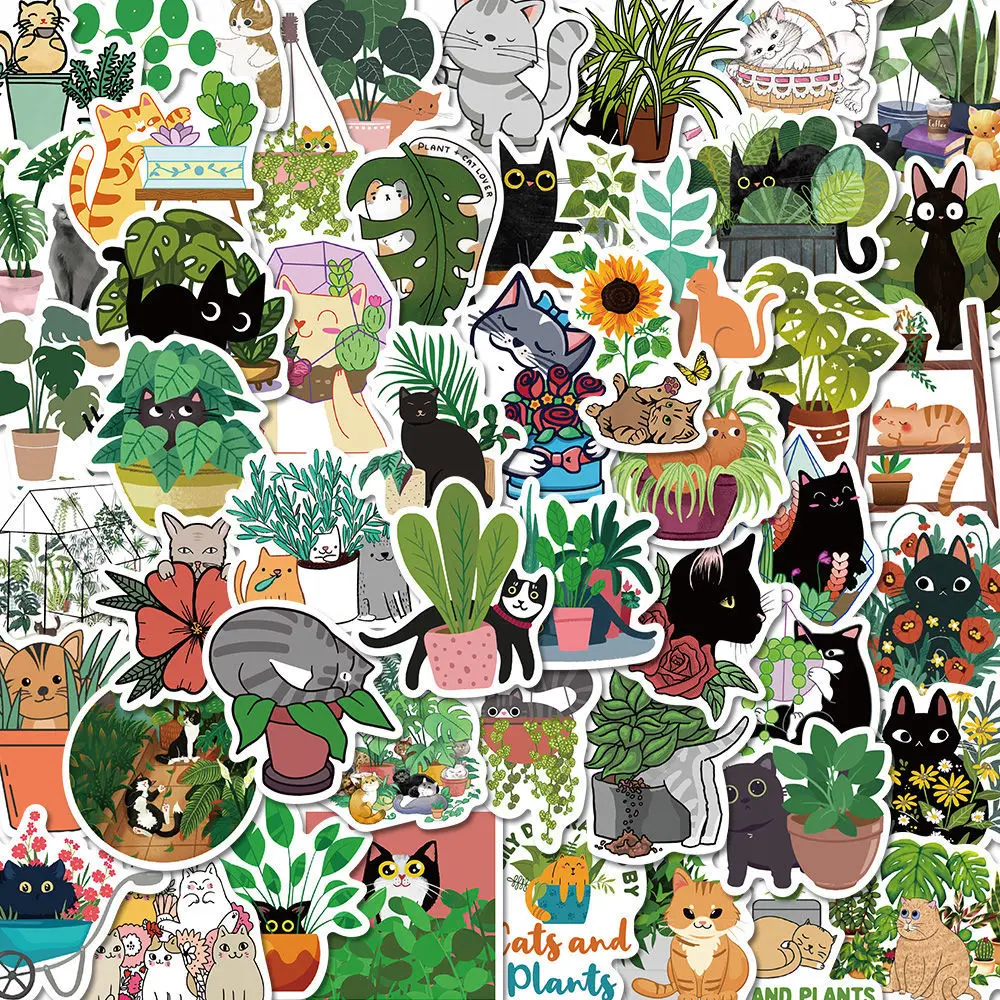 

50Pcs Cute Plant Cat Sticker Fridge Phone Tablet Cup Computer Notebook Ipad Stationery Personalized Kawaii Stationery Stickers