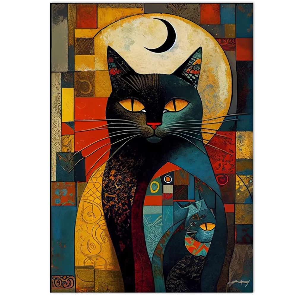 Цельный винтажный холст с мексиканским котом - красочный художественный принт