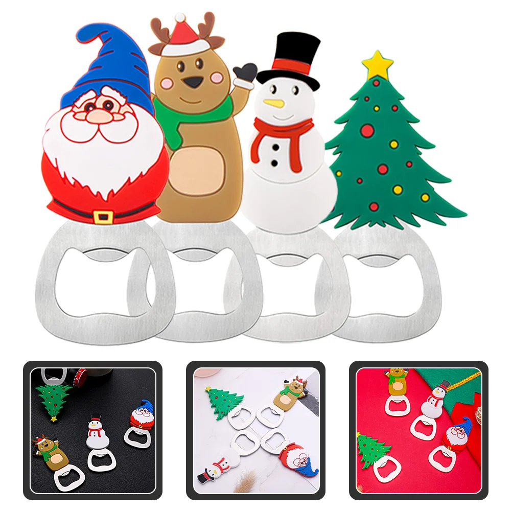 

4Pcs Adorable Cartoon Multifunctional Portable Bottle Openers for Home Kitchen Christmas