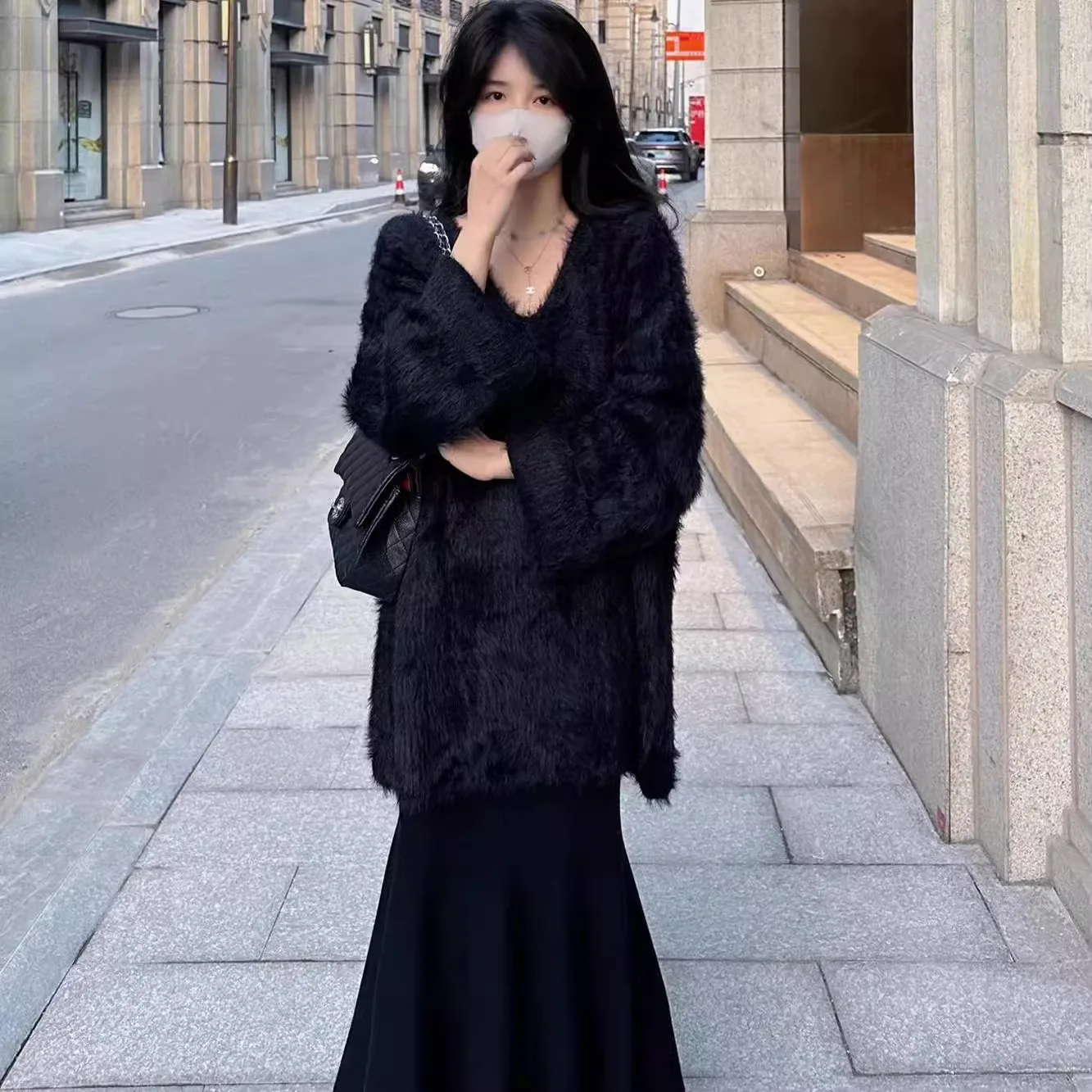 Осенне-зимний высококачественный фиолетовый бархатный свитер из искусственной