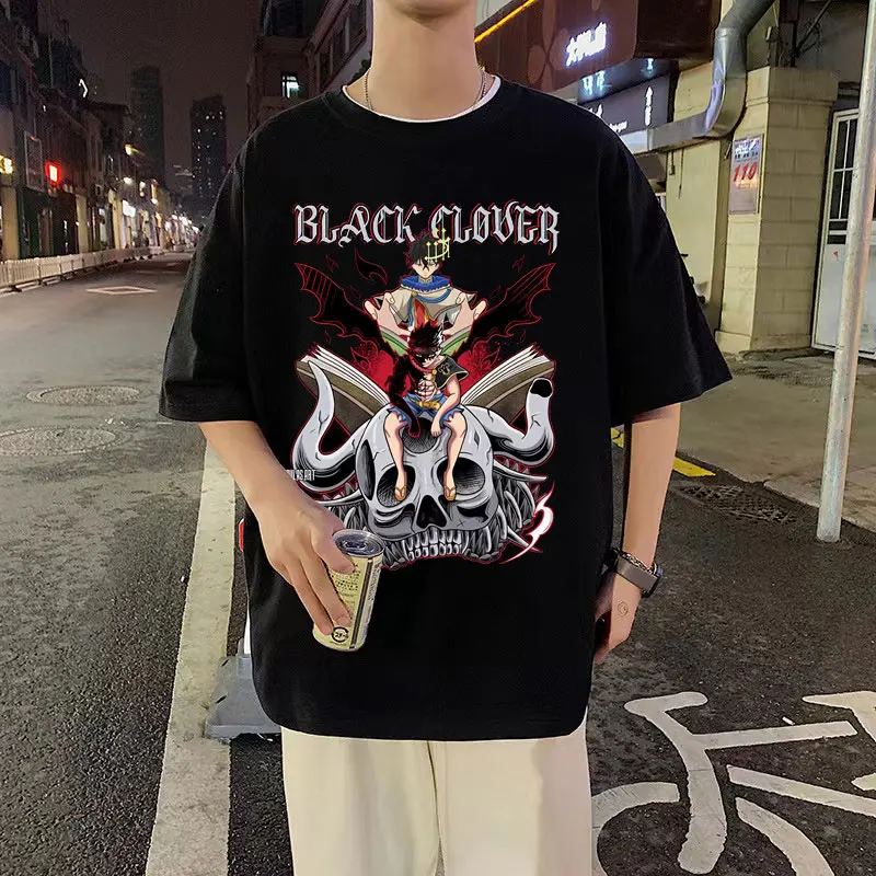 

Anime Black Clover Graphic T Shirt Yuno Grinbellor Asta Skeleton Tshirt Men Women Manga Shrink-proof Cotton Tees Men's T-shirt