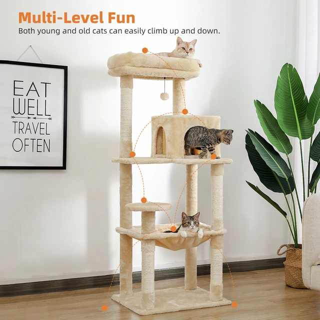 Free Shipping Drop Shipping Cat Tree Tall Cat Tower with Large Cat Condo Cozy Perch Bed Scratching Posts Cat Toys 6