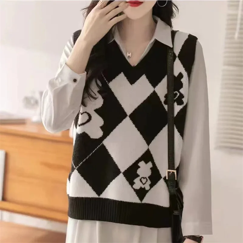 Осенний женский свитер с цветными блоками жилет пальто женская вязаная куртка