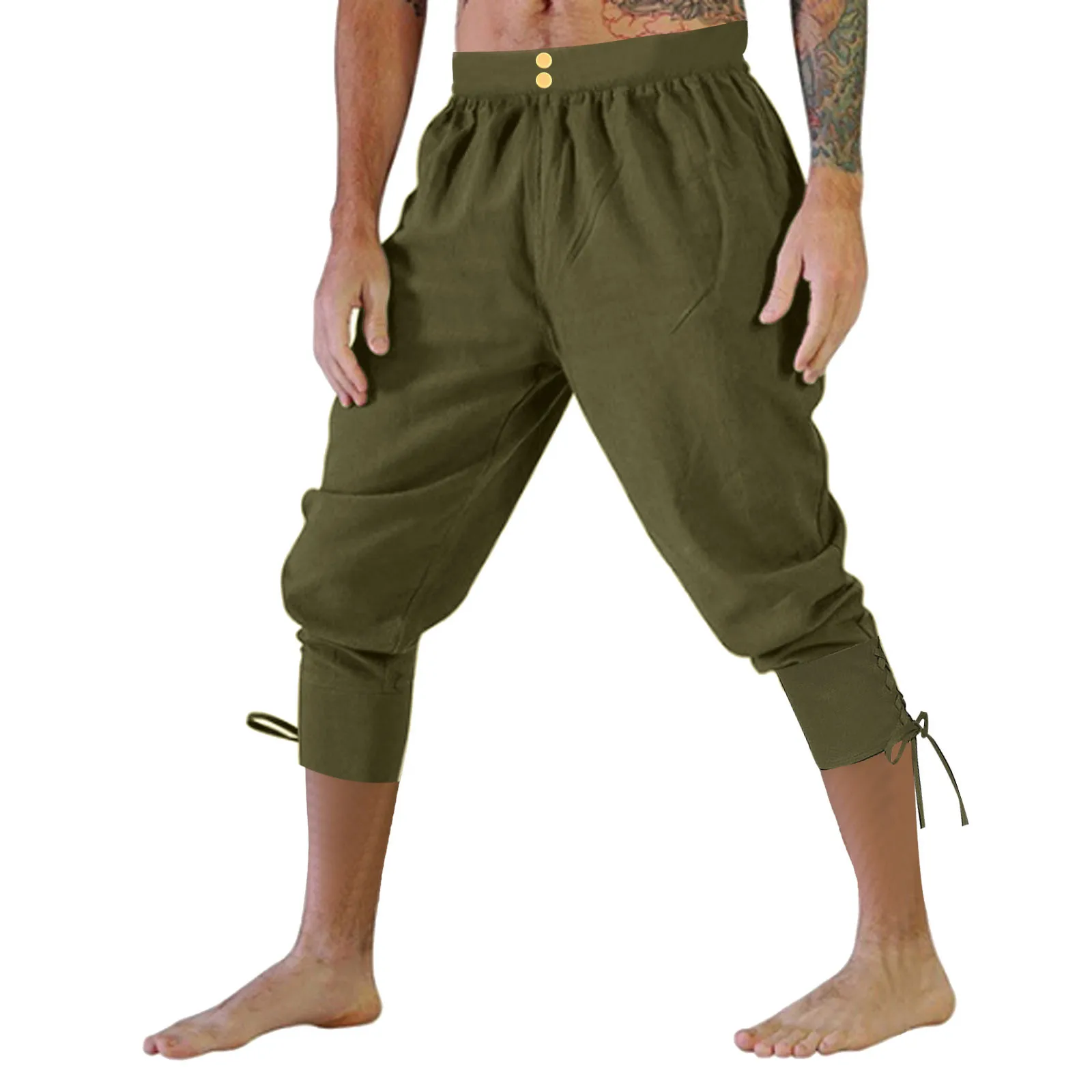 

Pirate Pant Viking Costume For Men Capris Renaissance Medieval Pants Drawstring Cropped Trousers Halloween Costume Adult Cosplay