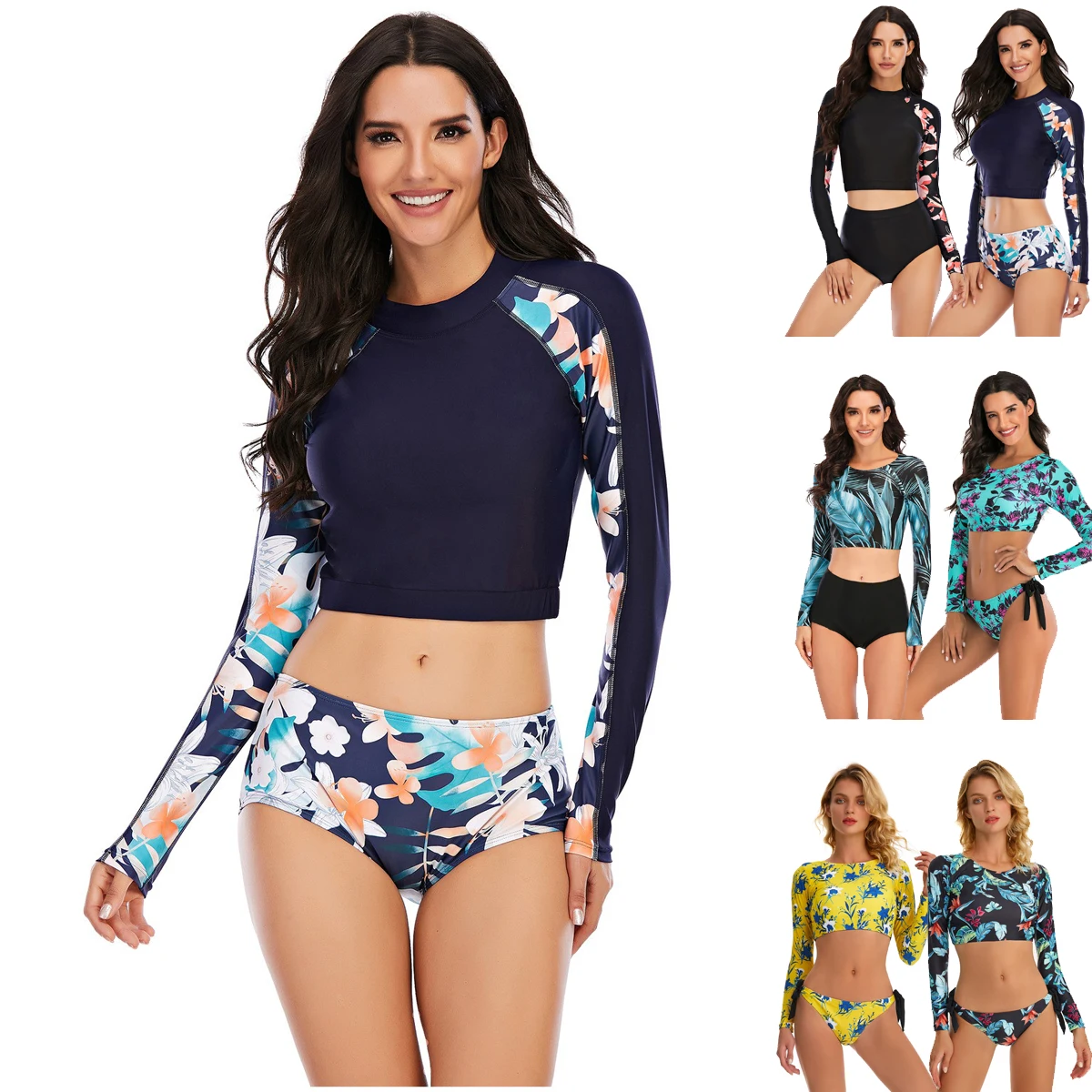 

Two Piece Long Sleeve Surfsuit Sunscreen UV Female Swimsuit Large Size Suit Sexy Swimsuit