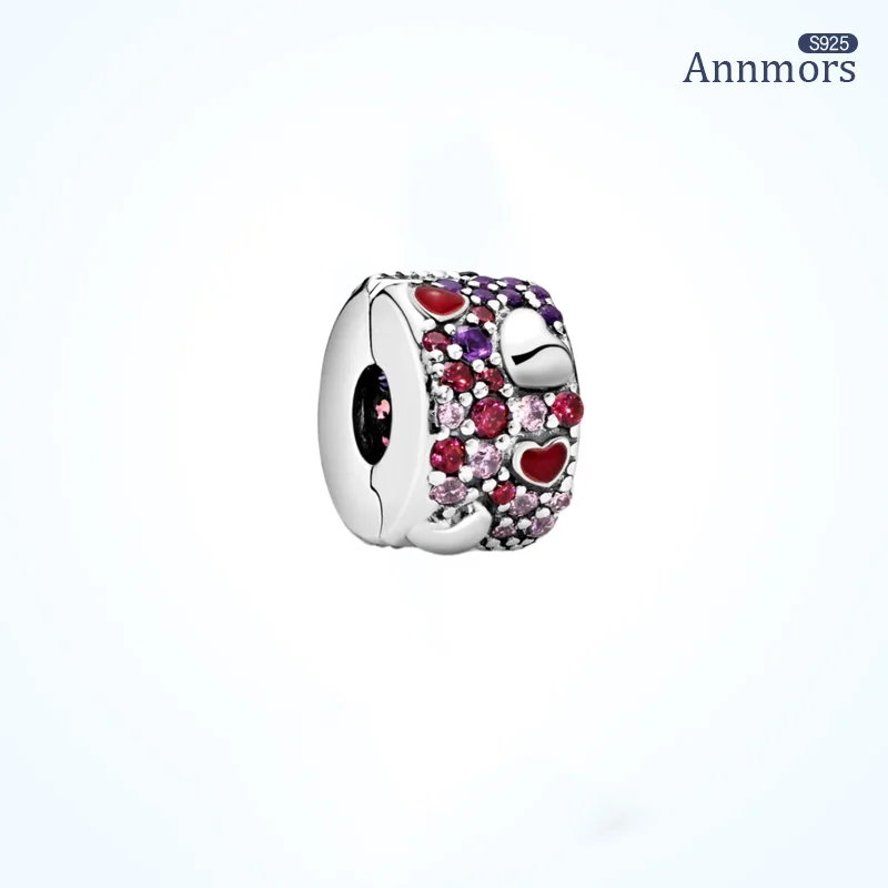 

925 Sterling Silver Position Buckle Charm Purple Round Fixed Clip Charms Fit Pandora Bracelet Original Prevent Run Metal Beads