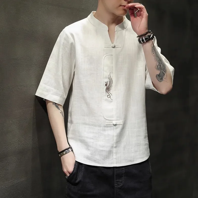 

Chinese Embroidery Linen Short Sleeve Summer Traditional Clothing Plus Size Loose T Shirt Ethnic Style Casual Oversized Top