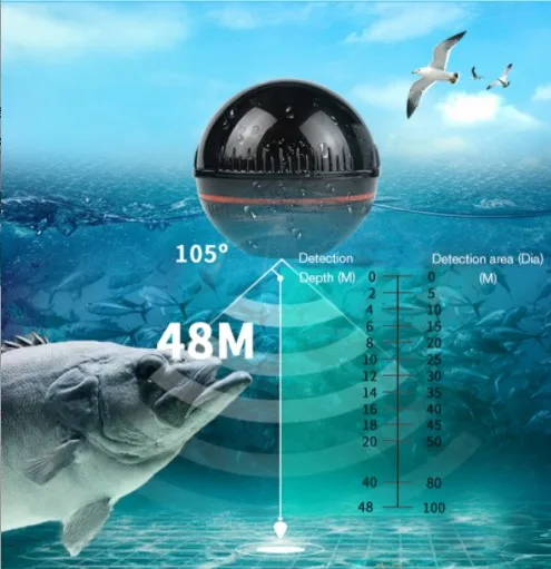 

Erchang Wireless Fish Finder Bluetooth Intelligent Sonar Fish Detector 48m/160ft High Definition Fishing Artifact Pesca