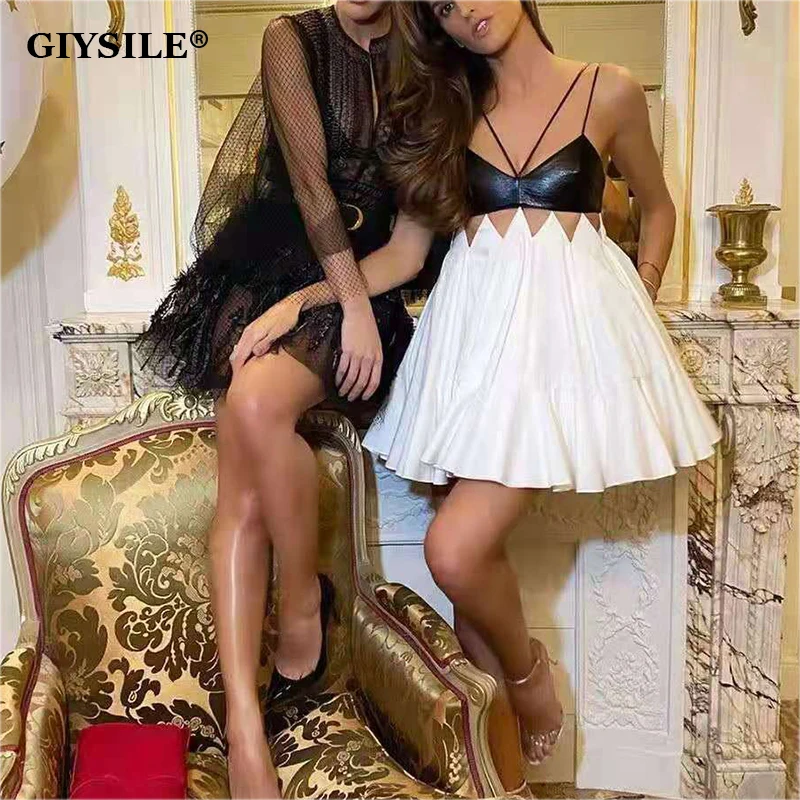 

GIYSILE сексуальные платья на тонких бретелях с v-образным вырезом для женщин 2022 летнее элегантное бальное платье из искусственной кожи с откры...