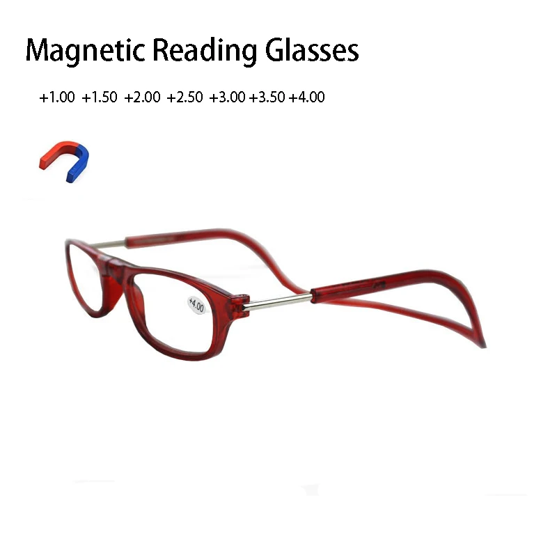 

Складные очки для чтения для мужчин и женщин, магнитные очки, регулируемые магнитные пресбиопические очки с подвесной шеей + 1,0 + 1,5 + 2,0 2,5