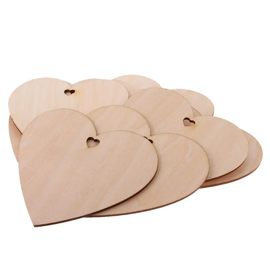 100Pcs Unfinished Natrual Wood Heart Basswood Slice Birthday Hanging Decors