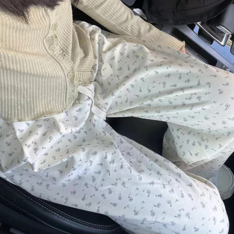 Брюки женские повседневные с цветочным принтом и высокой талией