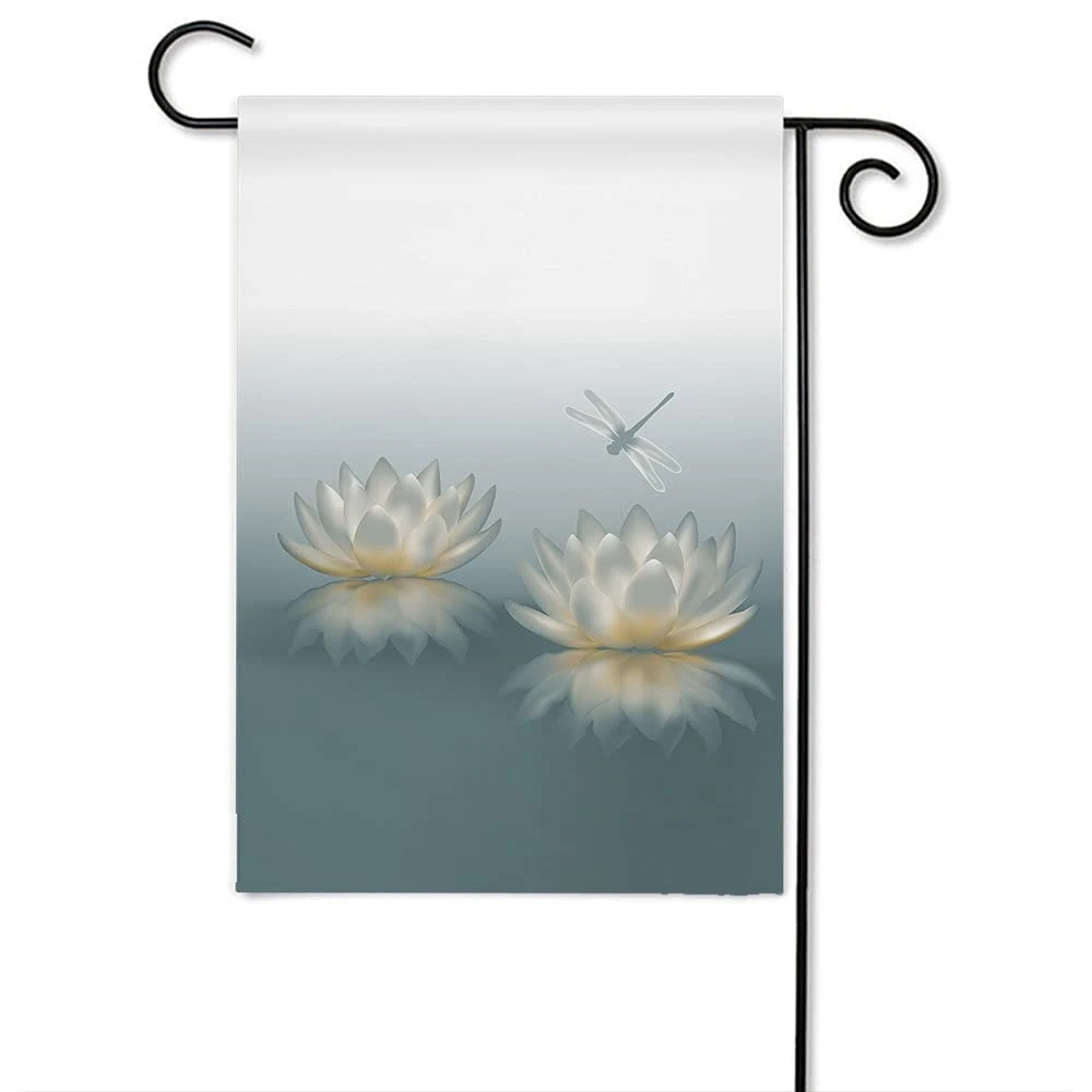

Lotus Floral Garden Flag Dragonfly on Botany Water Lily Flower Bloom In Pond Yard Flags Double Sided for Farm Outside Patio Lawn