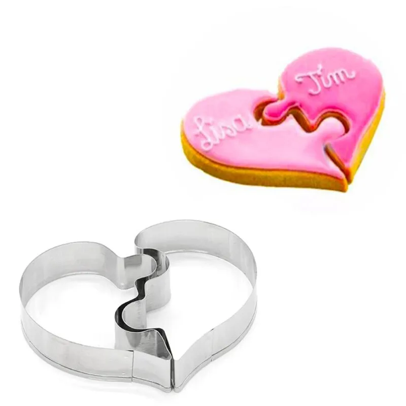 

2Pcs Heart Cookie Molds Left Right Heart Shaped Cookie Cutter Funny Love Wedding Puzzles Romantic Cookies Mold Biscuits Stamp