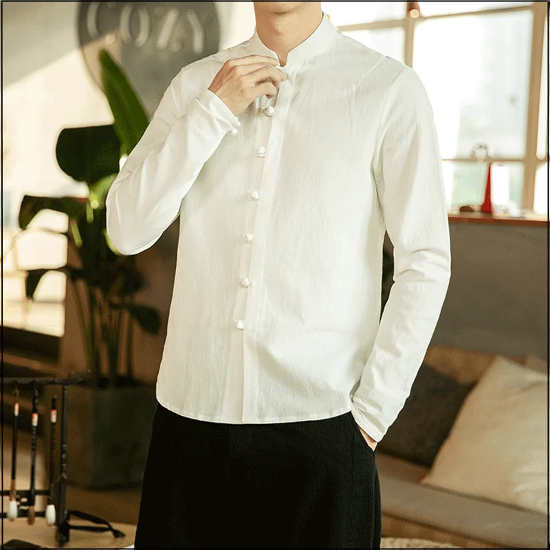 

Men's Fashion Stand Collar Shirt New Brand Oversized Casual Chinese Style Men Shirts Solid 2022 Spring Autumn Man Shirt Top