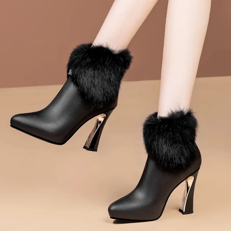 Ботильоны женские на меху высоком каблуке