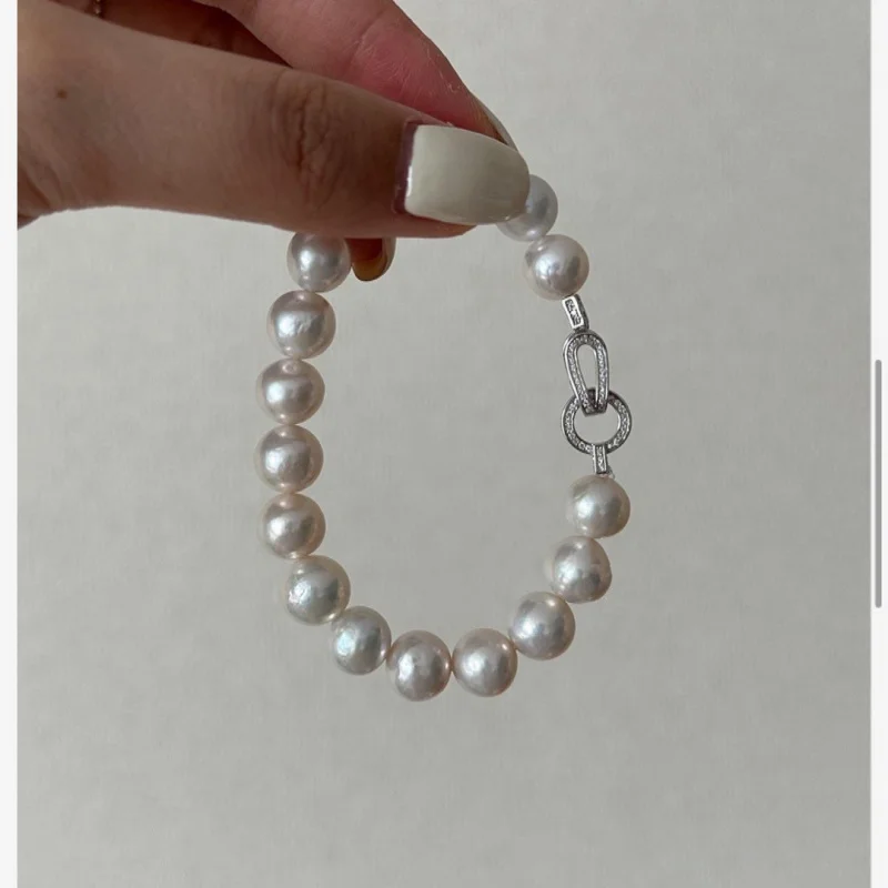 Браслет из тонкого серебра S925 с натуральным пресноводным жемчугом в стиле