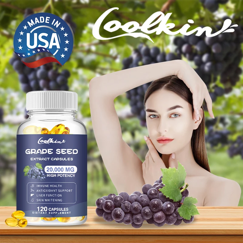 

Natural Organic Grape Seed Extract Capsules. Strong Antioxidant. Supports Skin Whitening, Immune Health and Liver Function