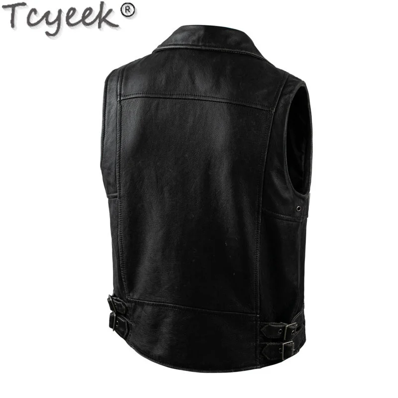 

Autumn Spring Slim Motorcycle Vest Short Genuine Cowhide Waistcoat Male Real Leather Sleeveless Jackets Man Cothing Chic