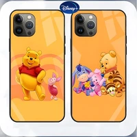 cute winnie the pooh phone case tempered glass for iphone 13 12 11 pro max mini x xr xs max 8 7 6s plus se 2020 shell fundas
