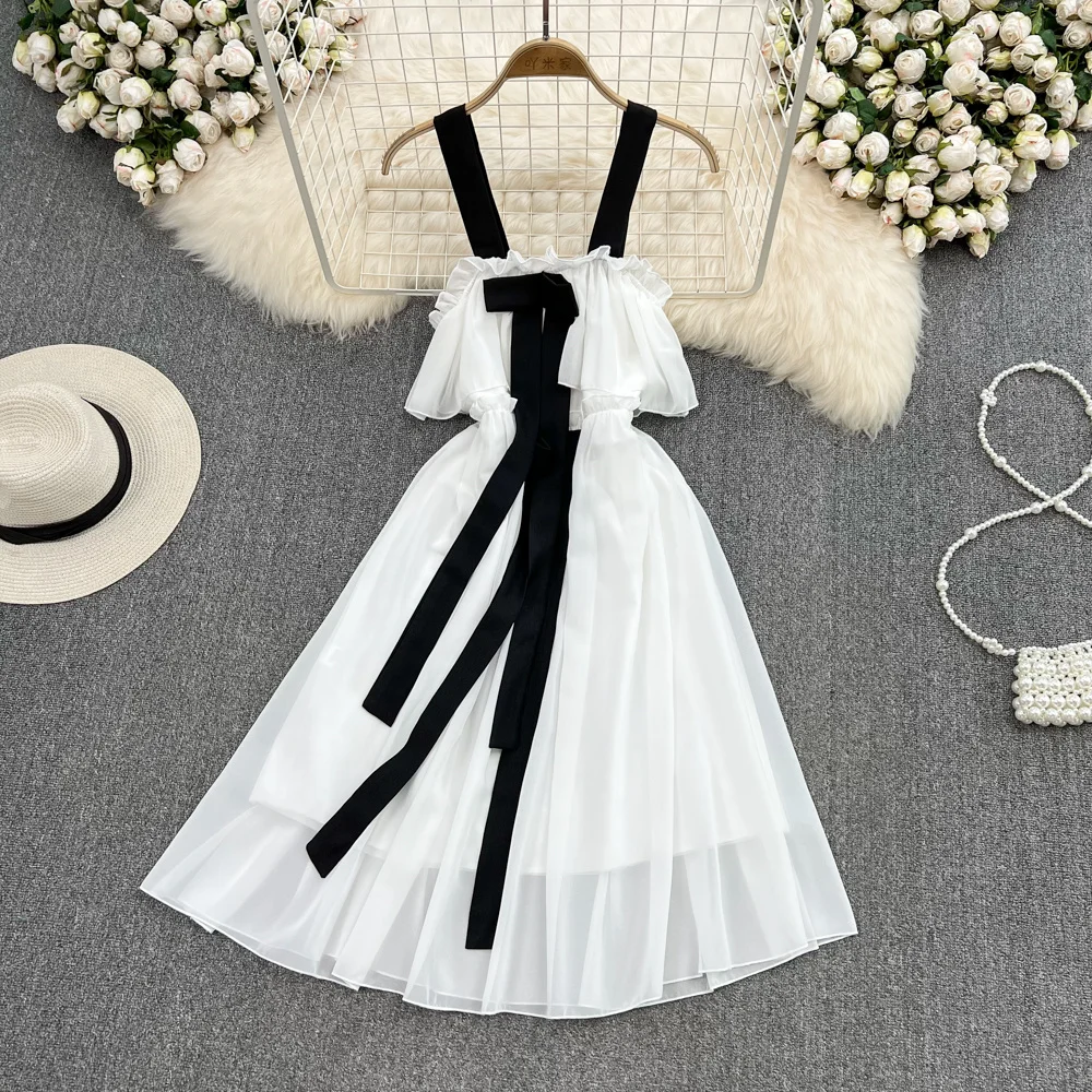 

Женское платье на бретельках, белое платье без рукавов с открытой спиной и поясом на лето, 2022