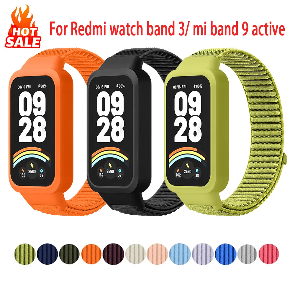 Фото Ремешок+чехол для Xiaomi Mi Band 9 Active, спортивный нейлоновый браслет, защитный бампер-чехол для Redmi Band 3 №1