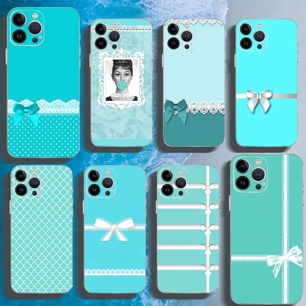 Синий чехол для телефона A-ti-ffany Iphone 16 15 11 13 14 Pro Max 7 8 Plus X Xr Xs Se2020 12 mini прозрачный