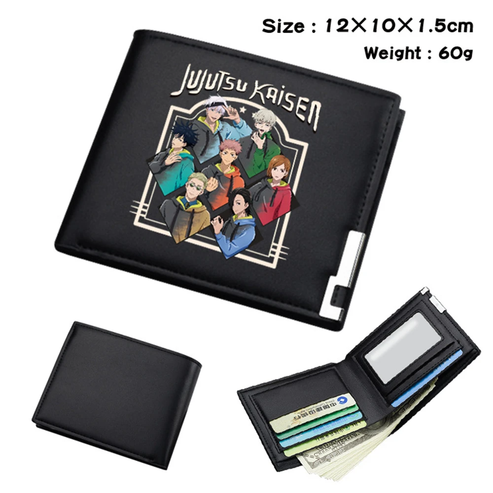 

Jujutsu Kaisen Black Short Pu Wallet Cartoon Leather Bifold Coin Bag Pocket Photo Credit Card Pack Layers Unisex Casual Purse