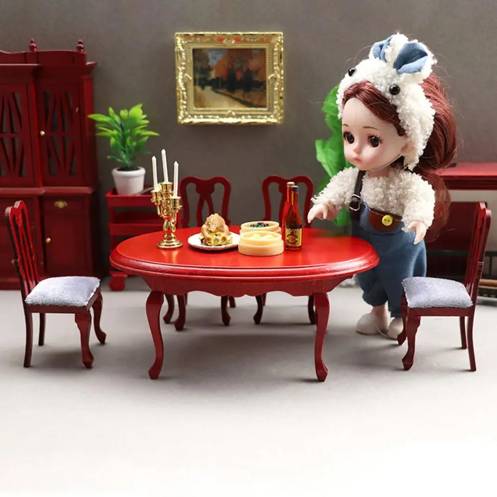 

Миниатюрный функциональный компактный кукольный домик, подарок на день рождения, миниатюрный деревянный стол и стулья, модель