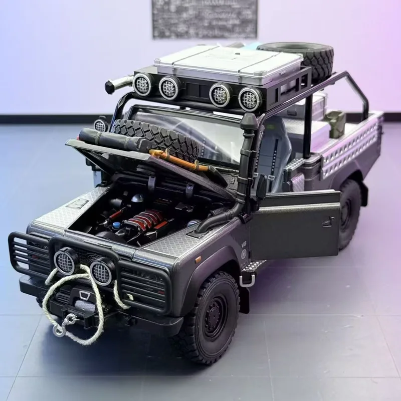 Фото 1/24 Land Range Rover Defender 110 Tomb LE, модель автомобиля из сплава, литье под давлением, металлические внедорожники, модель автомобиля, звуковой свет, детские игрушки, подарок №2