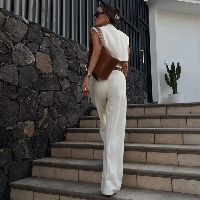 Traf Женский Осенний Модный Комплект Из 2 Предметов Прямые Брюки С Высокой Талией