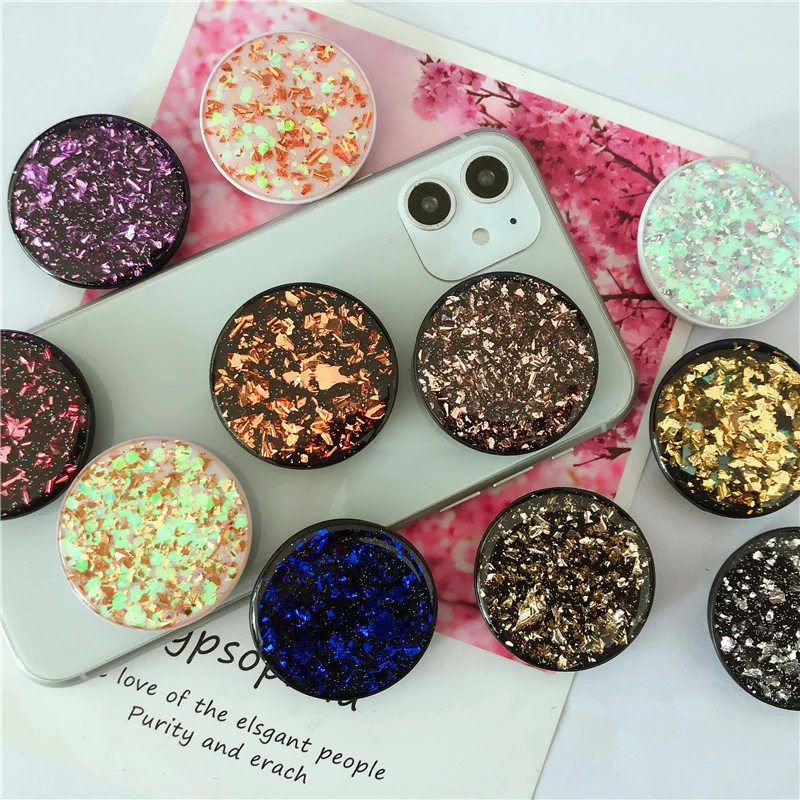 

INS Glitter Tin Foil Phone Holder Drop Glue Luxury Gold Leaf Foldable Phone Grip for IPhone Samsung Xiaomi Phone Accessories