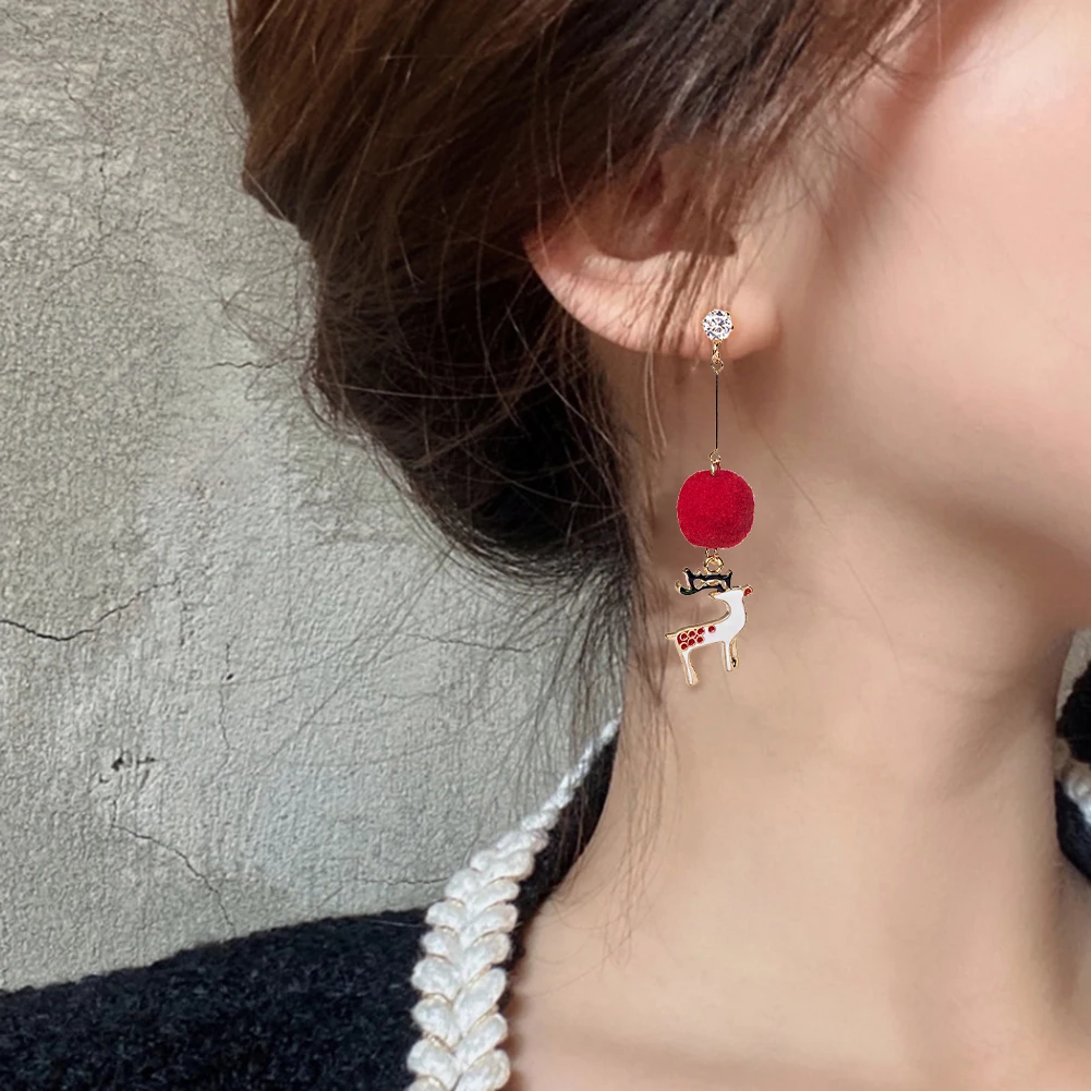 

2023 Christmas Elk Bow Dangle Earrings For Women Asymmetric Star Hair Ball Long Tassel Earrings New Year Gifts Fashion Jewelry