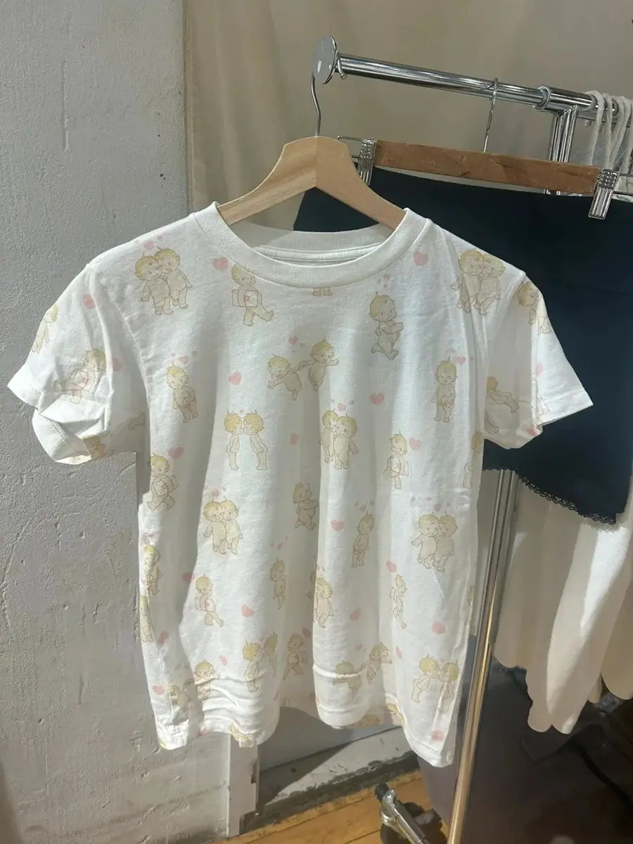 Футболка с принтом ангела и сердца комплект шортами женские летние футболки