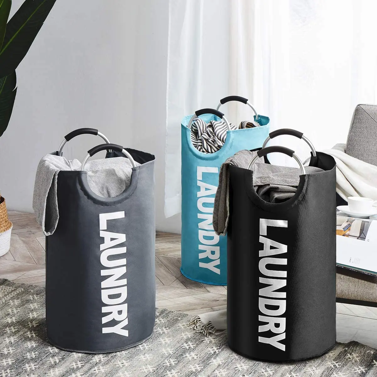 

82L Large Laundry Basket Foldable Oxford Fabric Laundry Hamper with Aluminum Handle Oversize for Home Storage Organizer