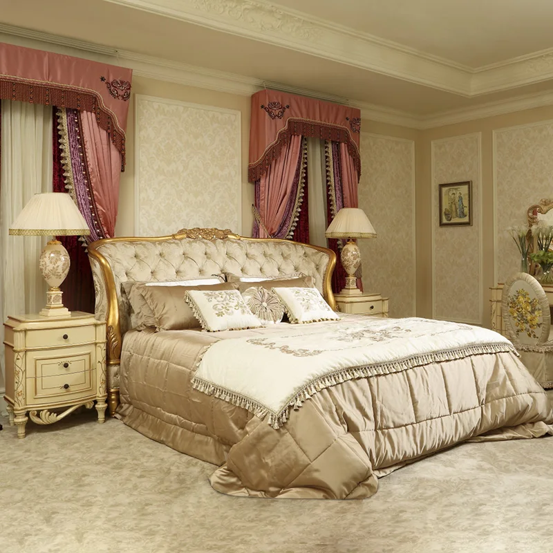 

Европейская кровать из цельной древесины, французская роскошная кровать принцессы, резная двухместная кровать, мебель для спальни, виллы на заказ