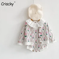 criscky 2022 newborn baby knitted warm 2pcs suit toddler girl long sleeve romper tops pants fall spring knitted 2022