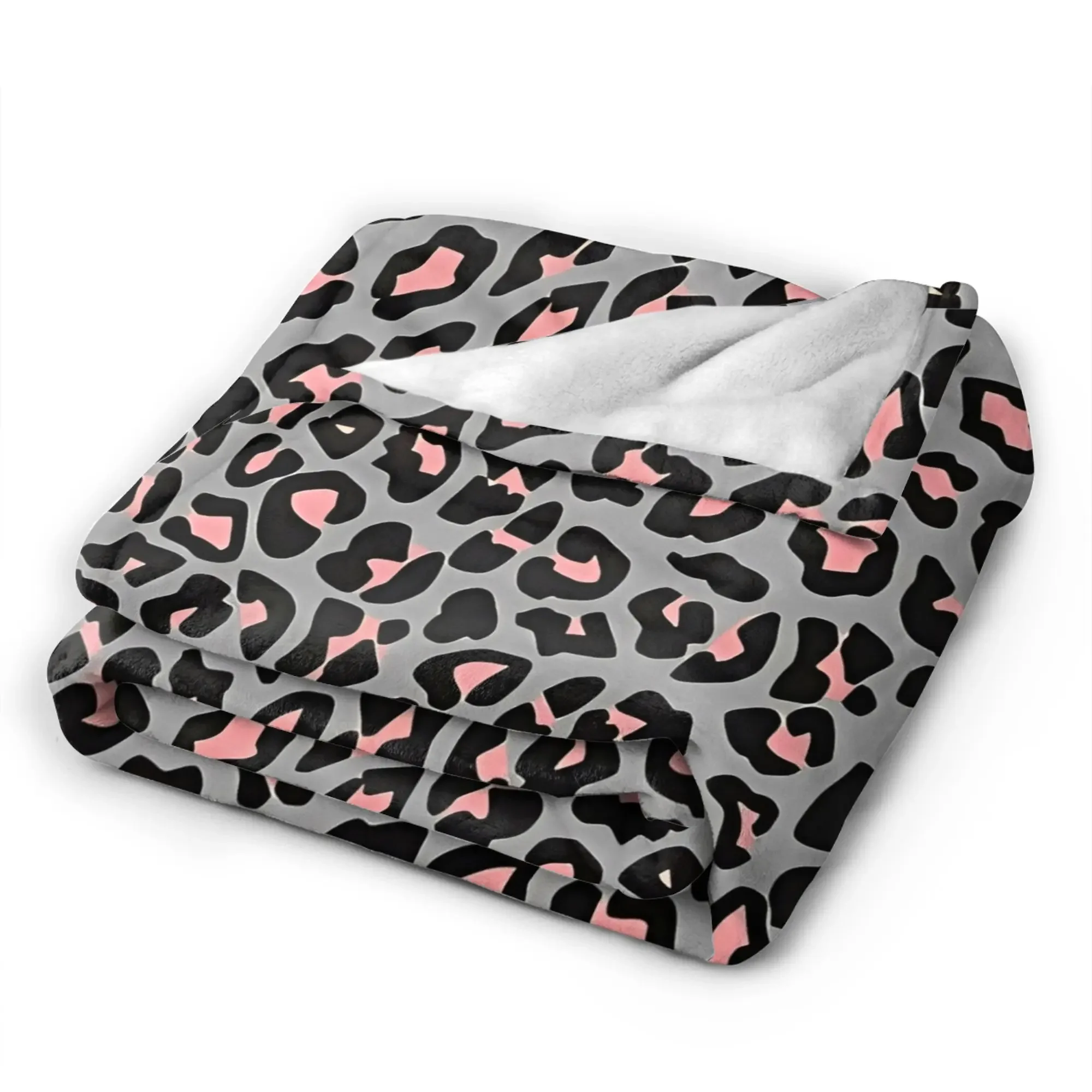 Фото Pink and Grey Leopard Print Spots Blanket  Soft Warm Plush Throw Blanket For Home Decor Office Flannel Bedspread Bed Cover №5