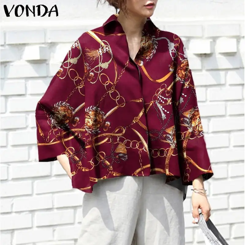 

Vintage Printed Blouse Women Casual Long Sleeve Shirts VONDA 2022 Tops Female Printed Beach Blusas Femininas Oversized Tops