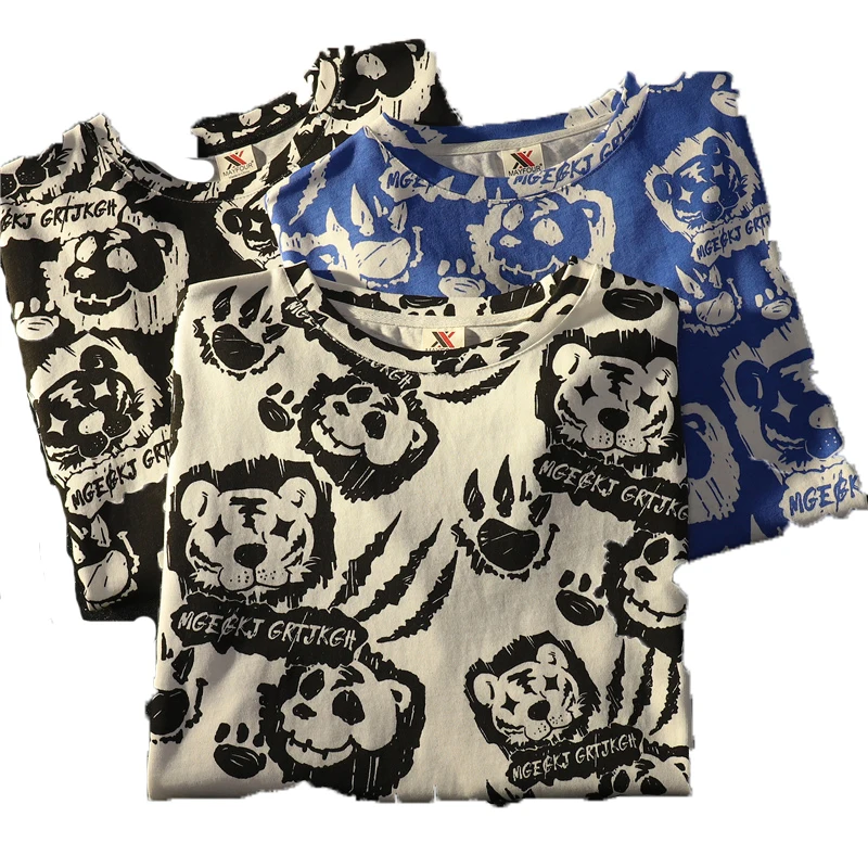 

Kawaii cute printed tiger short sleeve same style for men and women genderless outfits couple outfit loose plus size top