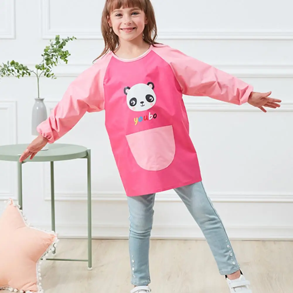 

Cartoon Panda Waterproof Kids Painting Feeding Clothes Smock Saliva Burp Apron