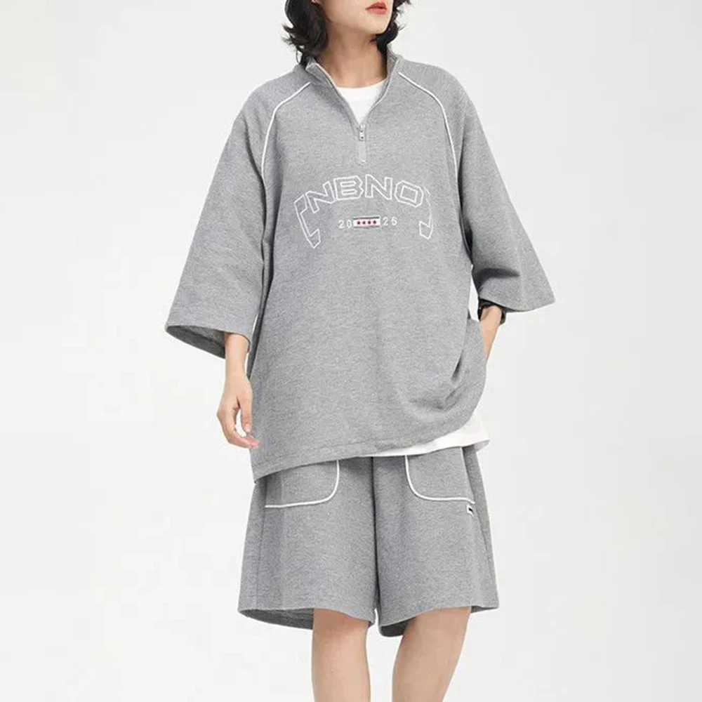 2023 Summer Thin Waffle Casual Sports Suit Y2K Street Hiphop Short-sleeved Polo Shirt Shorts Two-piece Suit Men's Clothing