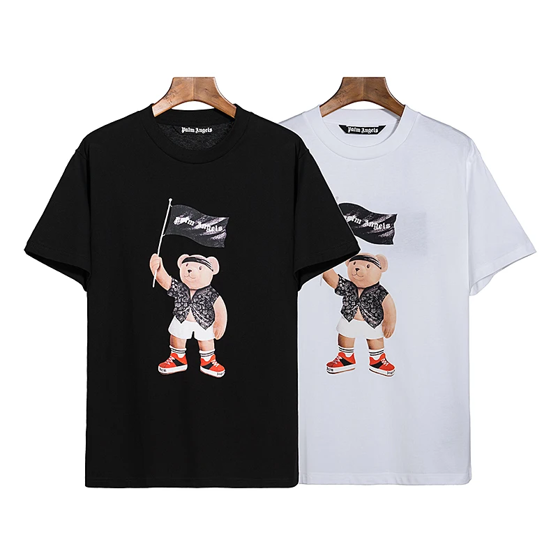 

Palm Angels Men and Women T Shirts 22SS Letter Logo Cartoon Bear Loose Casual Round Neck Short Sleeve T-shirt Couple Tops Tees