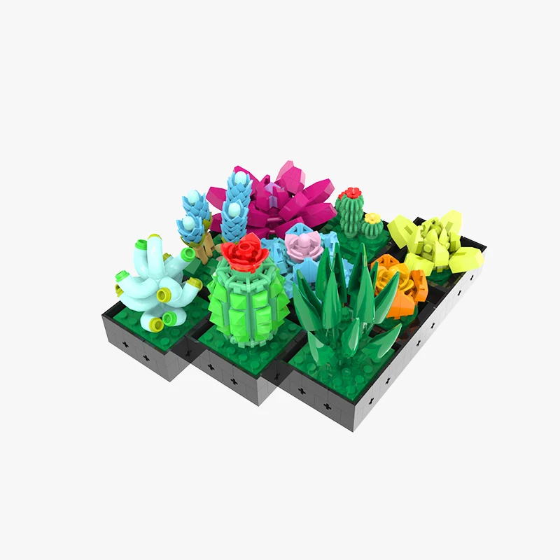 

Mini Artificial Succulents Bonsai Plant Decore Building Model Kit Fake Flower Potted Tree Cactus Aloe Vera Brick Block Brain Toy